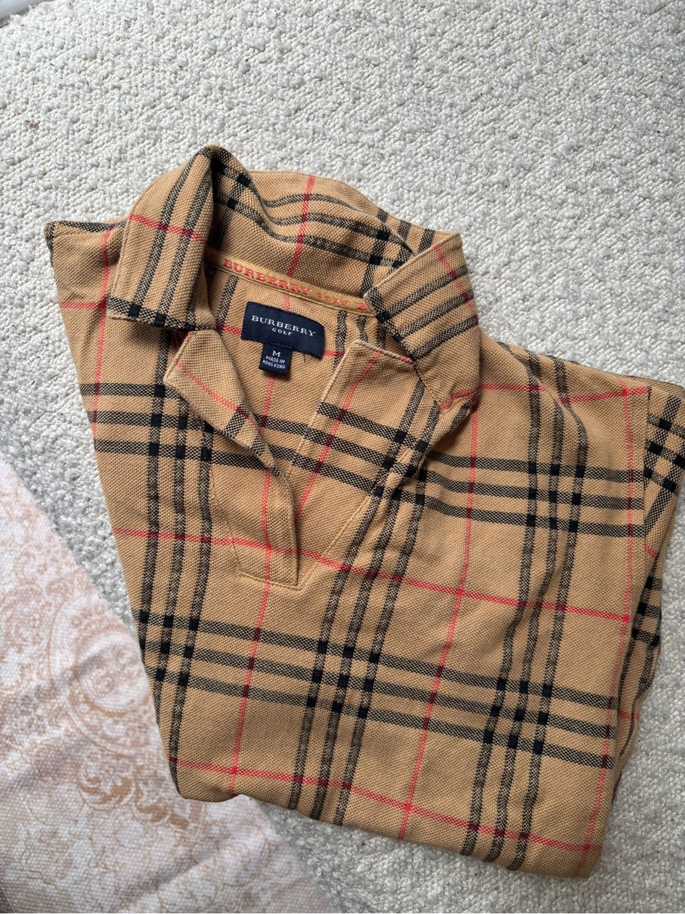 Burberry Tan Plaid woman Polo with Black and Red Windowpane